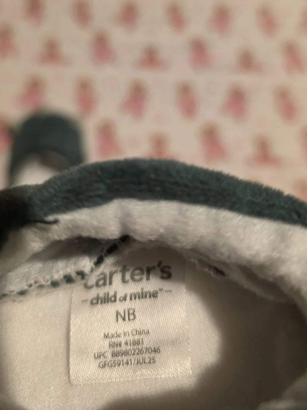 5/$20 Carter's Plush Dino Baby Slippers in Forest Green with Gray Claws